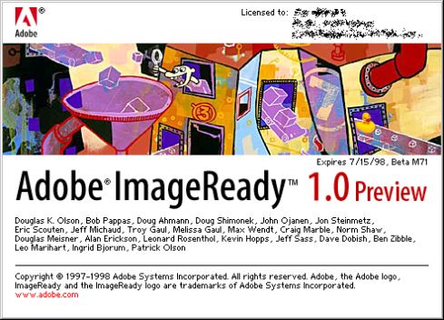 ImageReady 1.0 Beta Splash Screen